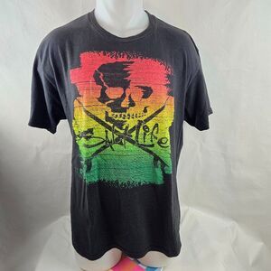 Salt Life T Shirt Mens Large Black Rasta Skull Crossbones Beach Graphic Tee 1230